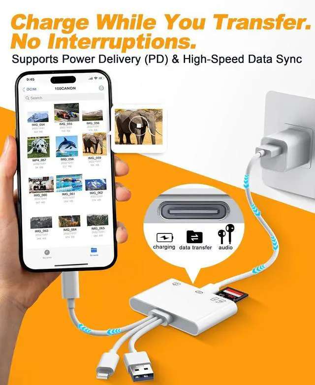 Alt view image 3 of 7 - Flash Drive Adapter & SD/TF Card Reader for iPhone - 4-in-1 OTG Adapter with SD/TF Slots & USB-A/USB-C Flash Drive Port to Transfer Photos to Phone Triple USB-C/Lightning/USB-A for iPhone/iPad/Mac/PC