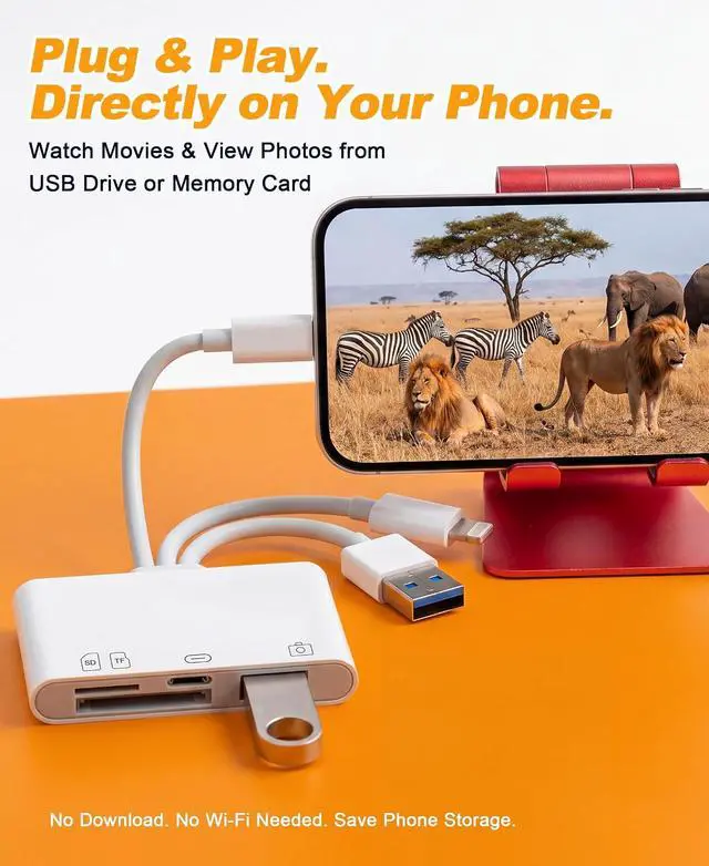 Alt view image 6 of 7 - Flash Drive Adapter & SD/TF Card Reader for iPhone - 4-in-1 OTG Adapter with SD/TF Slots & USB-A/USB-C Flash Drive Port to Transfer Photos to Phone Triple USB-C/Lightning/USB-A for iPhone/iPad/Mac/PC