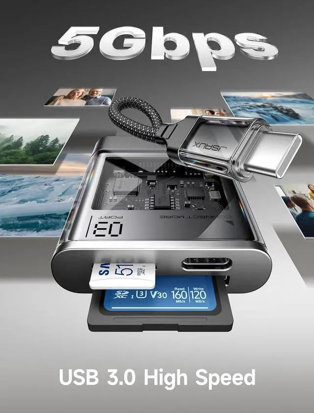 Alt view image 2 of 7 - 3-in-1 SD Card Reader USB C 5Gbps with PD 60W Fast Charging Type C Micro SD Memory Card Reader for TF SD Micro SD SDXC SDHC Compatible with iPhone 16 Pro Max MacBook Galaxy iPad Pro Camera