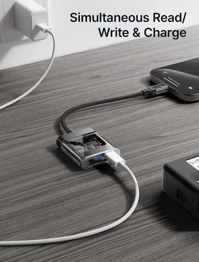 Alt view image 3 of 7 - 3-in-1 SD Card Reader USB C 5Gbps with PD 60W Fast Charging Type C Micro SD Memory Card Reader for TF SD Micro SD SDXC SDHC Compatible with iPhone 16 Pro Max MacBook Galaxy iPad Pro Camera