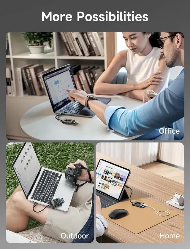 Alt view image 7 of 7 - 3-in-1 SD Card Reader USB C 5Gbps with PD 60W Fast Charging Type C Micro SD Memory Card Reader for TF SD Micro SD SDXC SDHC Compatible with iPhone 16 Pro Max MacBook Galaxy iPad Pro Camera