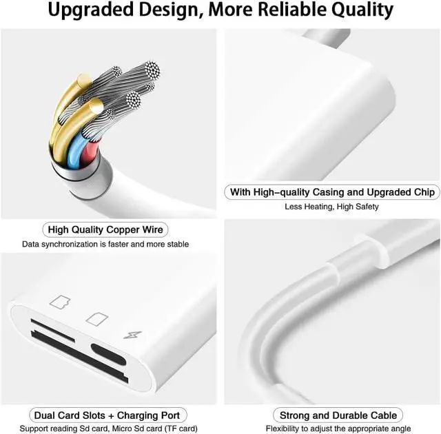Alt view image 3 of 7 - SD Card Reader for iPhone iPad Trail Game Camera SD Card Viewer with Dual Slot Simultaneous Charging and Card Reading Micro Adapter Photography Memory Card Adapter Plug and Play