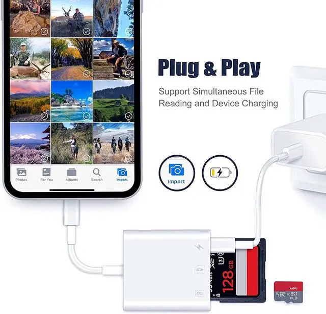 Alt view image 5 of 7 - SD Card Reader for iPhone iPad Trail Game Camera SD Card Viewer with Dual Slot Simultaneous Charging and Card Reading Micro Adapter Photography Memory Card Adapter Plug and Play