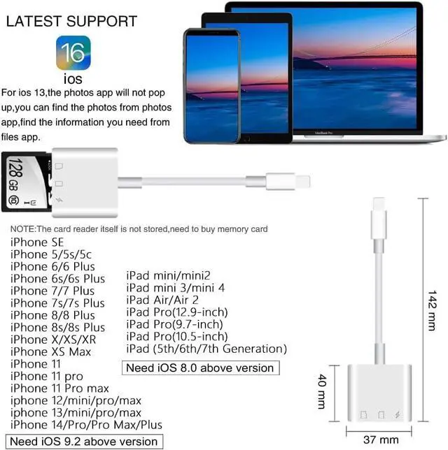 Alt view image 7 of 7 - SD Card Reader for iPhone iPad Trail Game Camera SD Card Viewer with Dual Slot Simultaneous Charging and Card Reading Micro Adapter Photography Memory Card Adapter Plug and Play