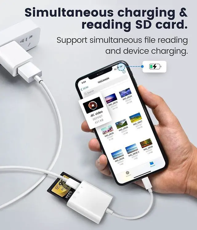 Alt view image 6 of 7 - SD Card Reader for iPhone iPad Trail Game Camera SD Card Viewer with Dual Slot Simultaneous Charging and Card Reading Micro Adapter Photography Memory Card Adapter Plug and Play