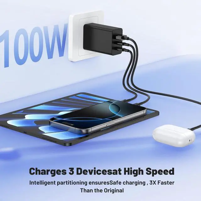Alt view image 2 of 7 - USB C Charger Block 65W GaN Super Fast Charging Station Hub USB C Cube Plug 100W Type C Power Adapter Brick Box for MacBook Pro/Air iPad iPhone 17 16 15 Pro Max Galaxy S26+ S25 S24 Ultra