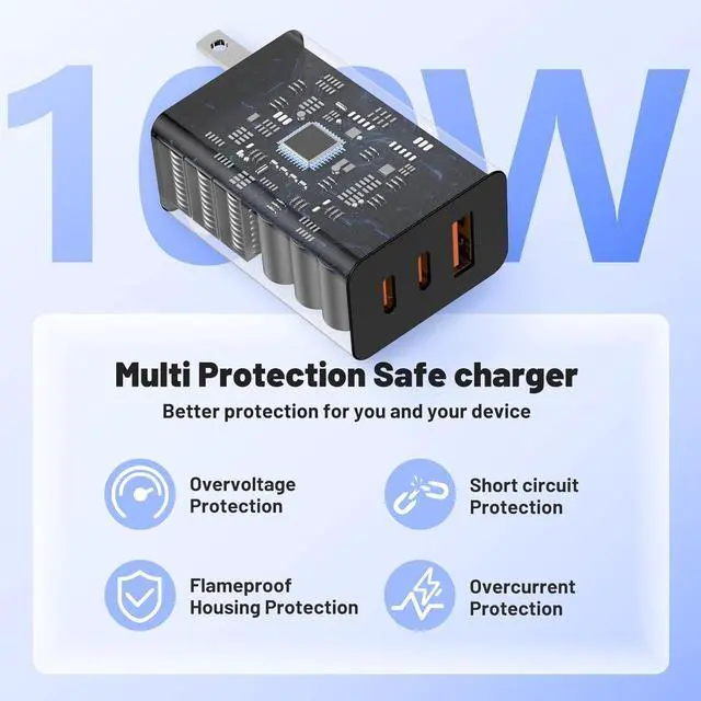 Alt view image 3 of 7 - USB C Charger Block 65W GaN Super Fast Charging Station Hub USB C Cube Plug 100W Type C Power Adapter Brick Box for MacBook Pro/Air iPad iPhone 17 16 15 Pro Max Galaxy S26+ S25 S24 Ultra