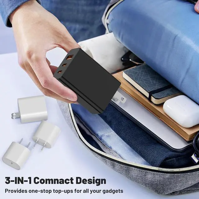 Alt view image 5 of 7 - USB C Charger Block 65W GaN Super Fast Charging Station Hub USB C Cube Plug 100W Type C Power Adapter Brick Box for MacBook Pro/Air iPad iPhone 17 16 15 Pro Max Galaxy S26+ S25 S24 Ultra