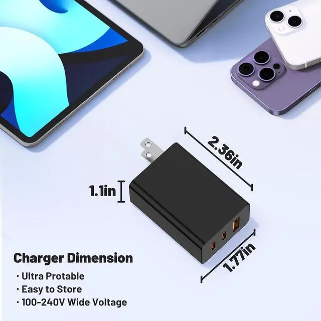 Alt view image 6 of 7 - USB C Charger Block 65W GaN Super Fast Charging Station Hub USB C Cube Plug 100W Type C Power Adapter Brick Box for MacBook Pro/Air iPad iPhone 17 16 15 Pro Max Galaxy S26+ S25 S24 Ultra