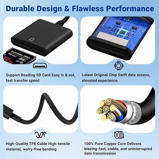 Alt view image 2 of 7 - USB C SD Memory Card Reader Type C Camera Adapter Trail Viewer for iPhone 17/ iPhone 16/15/ iPad MacBook/Air/Pro iMac/ Galaxy Android (Black)