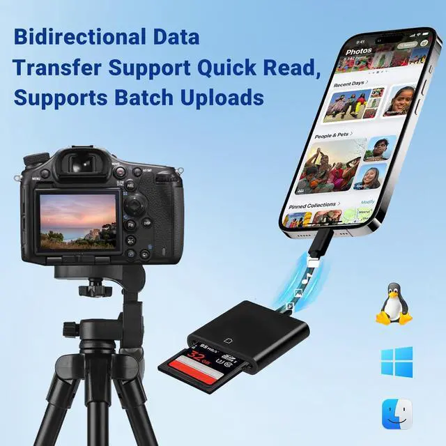 Alt view image 3 of 7 - USB C SD Memory Card Reader Type C Camera Adapter Trail Viewer for iPhone 17/ iPhone 16/15/ iPad MacBook/Air/Pro iMac/ Galaxy Android (Black)