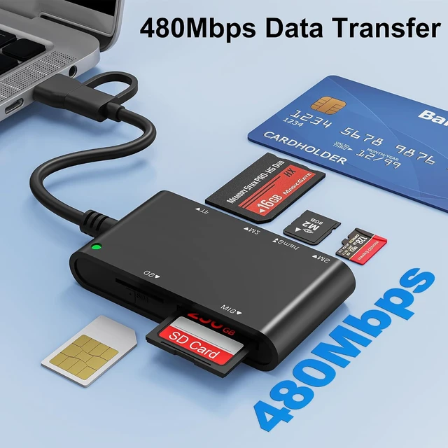 Alt view image 3 of 7 - 7 in 2 SIM Card Adapter USB-C/USB-A Military CAC Smart Card Reader SD/TF/SIM/PIV/M2/IC/ID/MS Pro Duo Memory Card Reader for iPhone 17 16 15/iPad/Windows/Mac/Linux