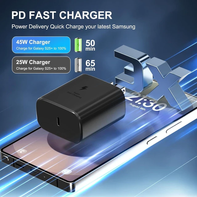 Alt view image 6 of 7 - 45W USB C Fast Charging Block Type C Wall Plug Charging Brick for Galaxy S26/S26 Ultra/S26+/S25 Ultra/S25/S25+/S24 Ultra/S24/S24+/S23/S23 Ultra/S23 Plus Note 10/Note Tab S8 Ultra