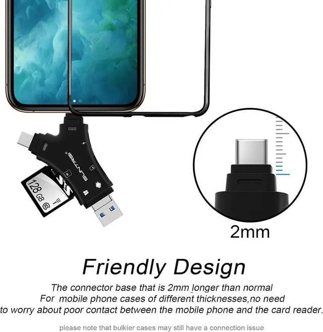 Alt view image 6 of 7 - SD Card Reader for iPhone/ipad/Android/Mac/Computer/Camera 4 in1 Micro SD Card Reader Trail Camera Viewer Portable Memory Card Reader SD Card Adapter for SD and TF Cards(Black)