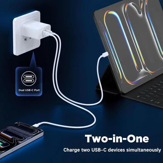 Alt view image 4 of 7 - USB C Charging Block Fast Charger 2Pack 40W Dual Port Fast USB C Wall Charger Block Type C Charging Plug Power Adapter Compatible with iPhone 17 Pro Max/Air/17e/16e/16 Plus/15/14/13/12/11/XS/XR/X iPad