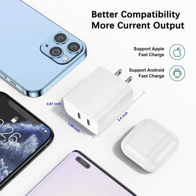Alt view image 7 of 7 - USB C Charging Block Fast Charger 2Pack 40W Dual Port Fast USB C Wall Charger Block Type C Charging Plug Power Adapter Compatible with iPhone 17 Pro Max/Air/17e/16e/16 Plus/15/14/13/12/11/XS/XR/X iPad