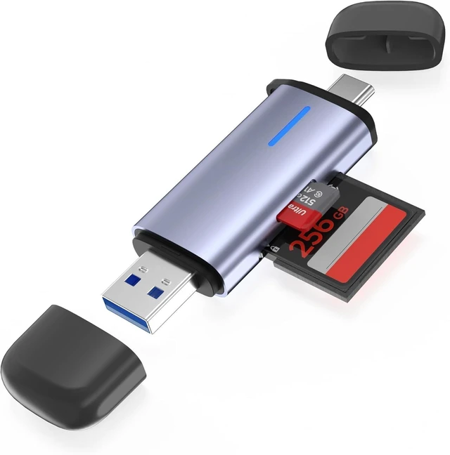 Main image of USB 3.0 SD Card Reader 5Gbps 2-in-1 Type-C & USB-A Dual Slot Memory Card Reader Simultaus SD/Micro SD Read & Write Compatible with iPhone 16/15 MacBook iPad Android PC Laptop Camera