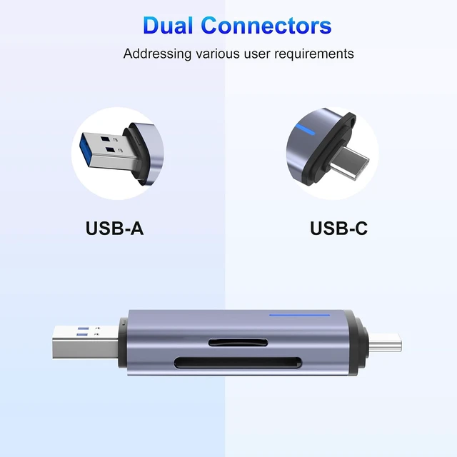 Alt view image 4 of 7 - USB 3.0 SD Card Reader 5Gbps 2-in-1 Type-C & USB-A Dual Slot Memory Card Reader Simultaus SD/Micro SD Read & Write Compatible with iPhone 16/15 MacBook iPad Android PC Laptop Camera