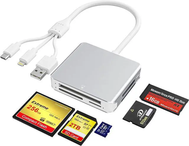 Main image of 5-in-1 Memory Stick Pro Duo Adapter USB C SD Card Reader for iPhone with Lightning/USB-C/USB 3.0 Connectors Compatible with SD/Micro SD/MS/CF/XD Cards Memory Stick Pro Duo Reader for Android/PC/Mac