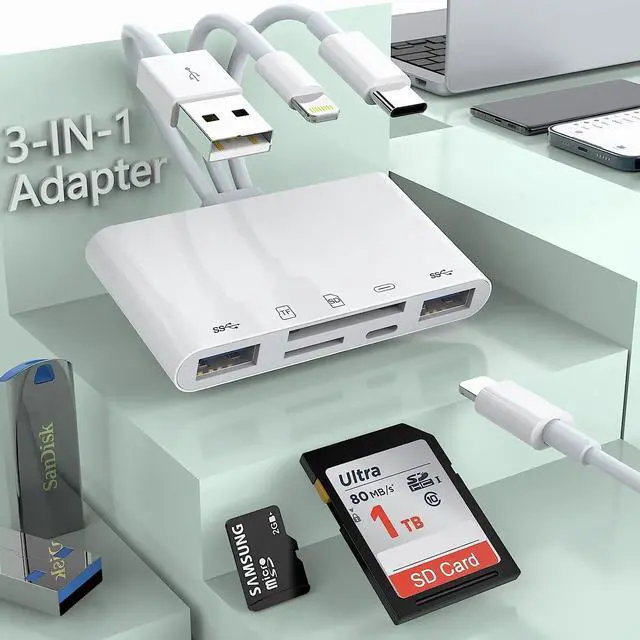 Alt view image 6 of 6 - USB OTG Adapter & SD Card Reader 5-in-1 Memory Card Reader USB C and USB A Devices with PD Fast Charging for iPhone/iPad/PC/Android/Camera Supports SD/Micro SD/SDHC/SDXC/MMC Plug and Play