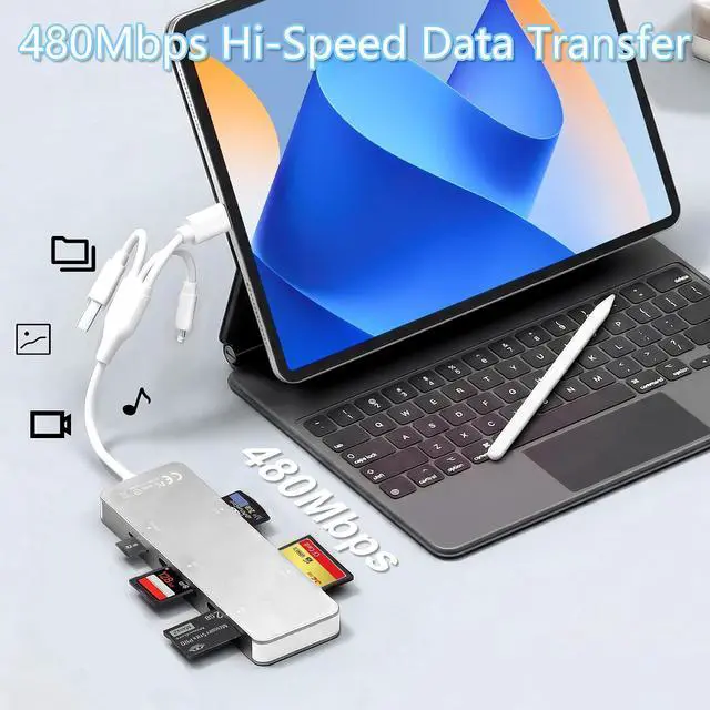Alt view image 4 of 7 - Memory Stick Pro Duo Adapter 5-in-1 Aluminum SD/TF/CF/MS/XD Picture Card Reader with Lightning/USB-C/USB A High-Speed Memory Stick Pro Adapter for iPhone/iPad/Android/PC/Mac Camera