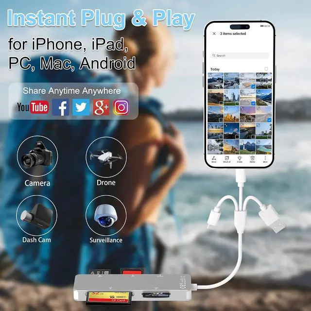 Alt view image 6 of 7 - Memory Stick Pro Duo Adapter 5-in-1 Aluminum SD/TF/CF/MS/XD Picture Card Reader with Lightning/USB-C/USB A High-Speed Memory Stick Pro Adapter for iPhone/iPad/Android/PC/Mac Camera