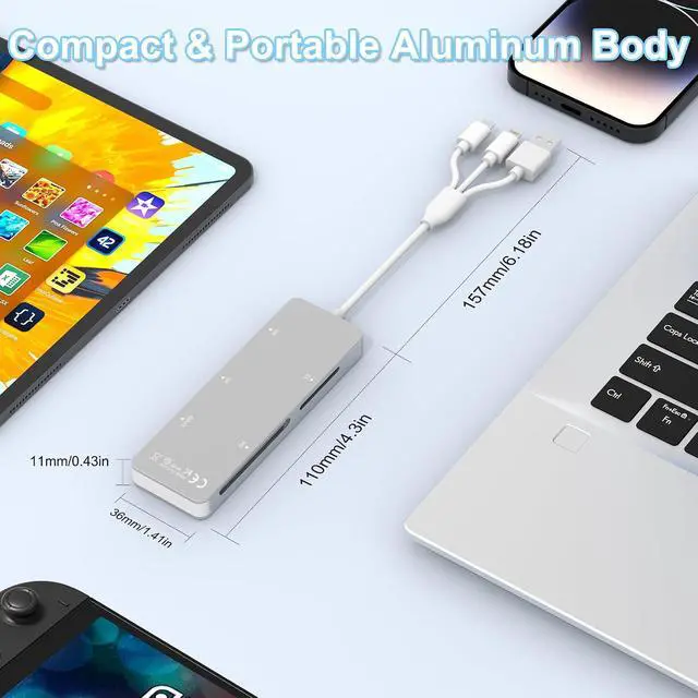 Alt view image 7 of 7 - Memory Stick Pro Duo Adapter 5-in-1 Aluminum SD/TF/CF/MS/XD Picture Card Reader with Lightning/USB-C/USB A High-Speed Memory Stick Pro Adapter for iPhone/iPad/Android/PC/Mac Camera