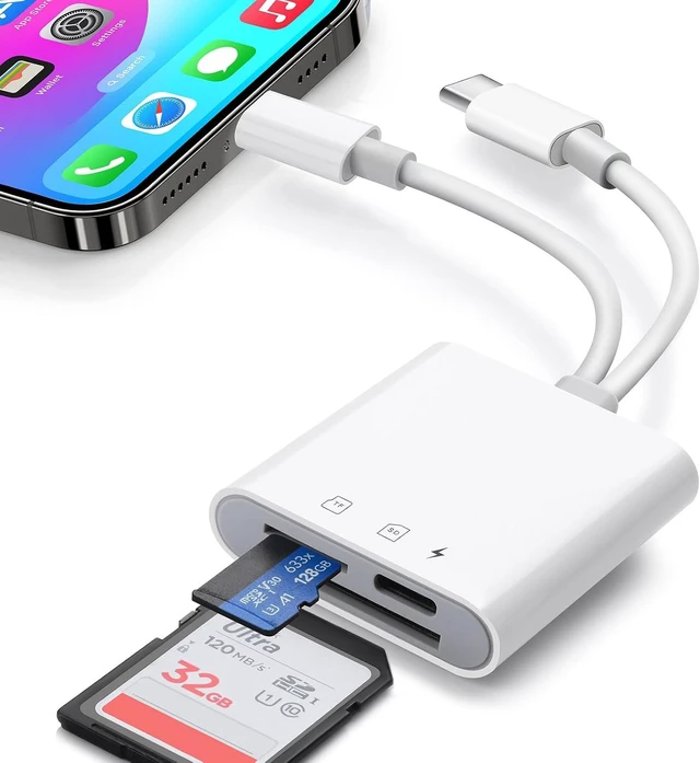 Main image of SD Card Reader for iPhone 15 16 17 Android Memory Card Reader with Charging and Dual Slot for TF/SD iOS & TypeC Dual-Connector Card Reader for Photography No App Required Plug and Play