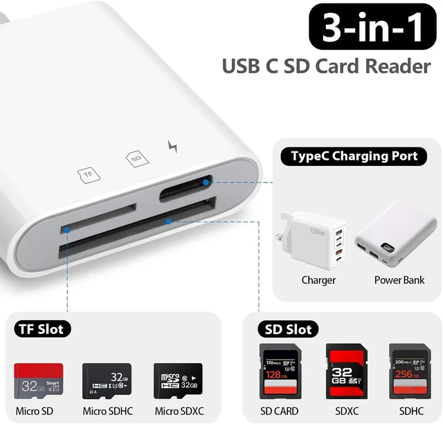 Alt view image 2 of 7 - SD Card Reader for iPhone 15 16 17 Android Memory Card Reader with Charging and Dual Slot for TF/SD iOS & TypeC Dual-Connector Card Reader for Photography No App Required Plug and Play