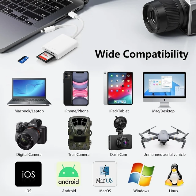 Alt view image 6 of 7 - SD Card Reader for iPhone 15 16 17 Android Memory Card Reader with Charging and Dual Slot for TF/SD iOS & TypeC Dual-Connector Card Reader for Photography No App Required Plug and Play