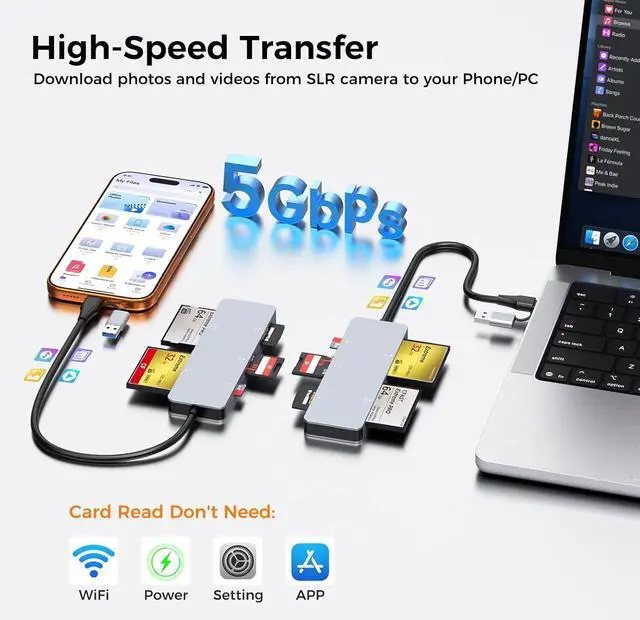 Alt view image 3 of 7 - CFast Card Reader USB 3.0 USB C CFast 2.0 Card Reader - 5 in 1 5Gbps Aluminum CFast Memory Card Adapter for Lexar Transcend Sony Card Read 5 Cards Simultaneously for CFast/CF/SD/TF/XD Card