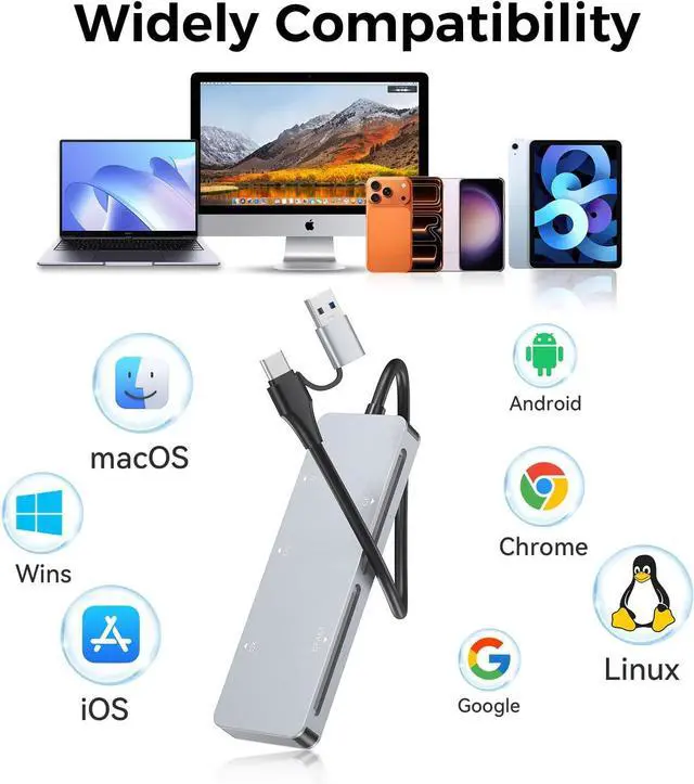 Alt view image 5 of 7 - CFast Card Reader USB 3.0 USB C CFast 2.0 Card Reader - 5 in 1 5Gbps Aluminum CFast Memory Card Adapter for Lexar Transcend Sony Card Read 5 Cards Simultaneously for CFast/CF/SD/TF/XD Card