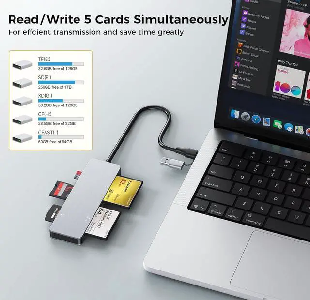 Alt view image 7 of 7 - CFast Card Reader USB 3.0 USB C CFast 2.0 Card Reader - 5 in 1 5Gbps Aluminum CFast Memory Card Adapter for Lexar Transcend Sony Card Read 5 Cards Simultaneously for CFast/CF/SD/TF/XD Card