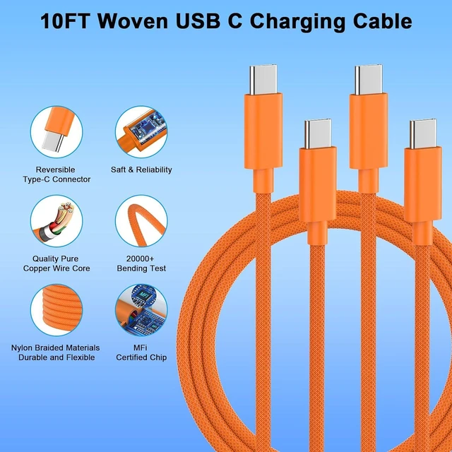 Alt view image 4 of 7 - iPhone Duo 18 17 Pro Max Charger Fast Charging 10FT 40W USB C Charger Block