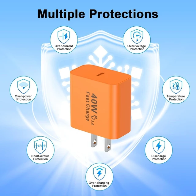 Alt view image 5 of 7 - iPhone Duo 18 17 Pro Max Charger Fast Charging 10FT 40W USB C Charger Block