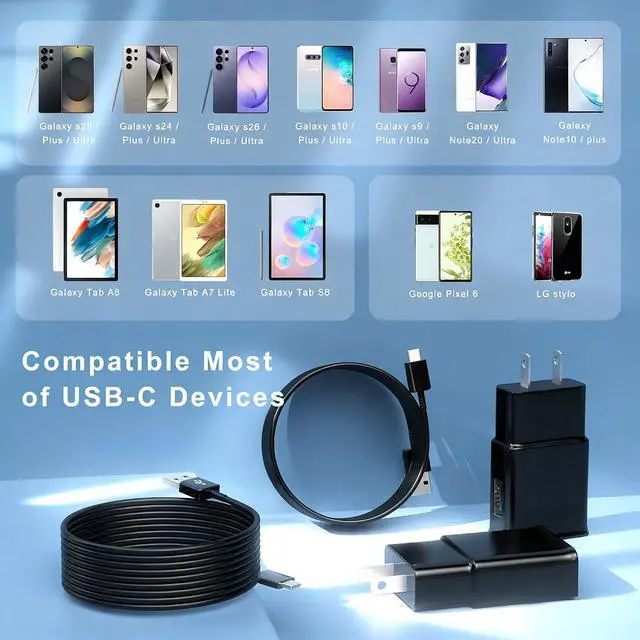 Alt view image 5 of 7 - Phone Charger Android Type C 10 FT USB to USB C Charging Cable Fast Charger for Galaxy S10/S10e/S10+/S9/S9+/S8/S8+/S23/S22/S21 Ultra/S20//S25/S26/S24/Note 20/Note 10/Note 9/Note 8