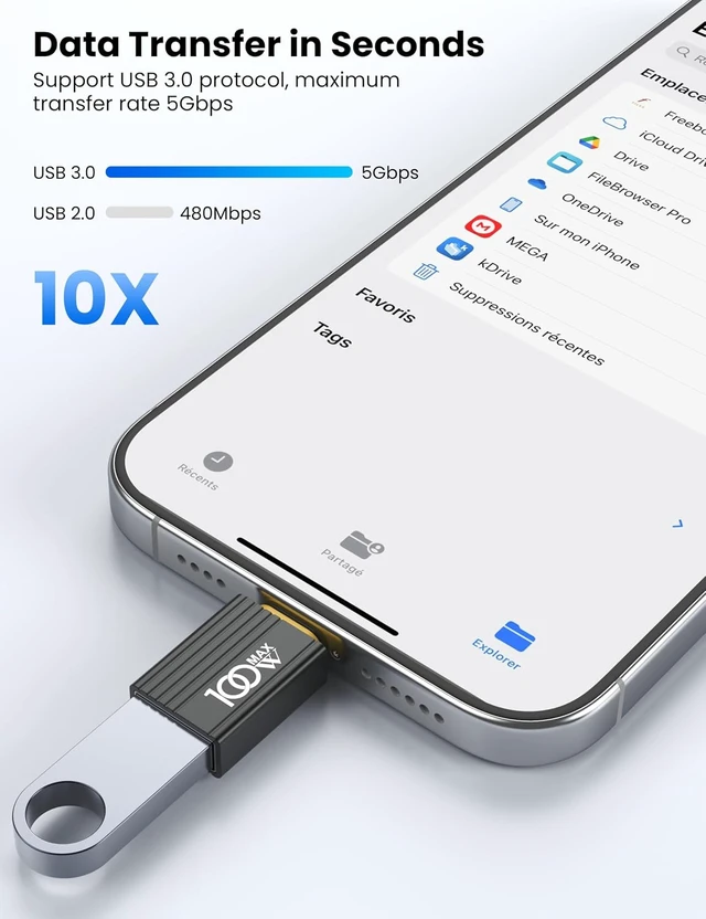 Alt view image 4 of 6 - USB C to USB Adapter 10Pack 5Gbps/100W C Male to USB 3.0 Female Converter