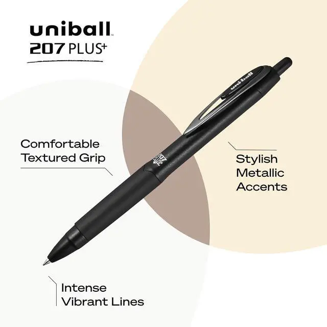 Alt view image 4 of 7 - uniball 207 Plus+ Gel Pens, Black Ink, 0.7mm Medium Point, 4 Count | Retractable, Faster-Drying, Smooth Writing, Smear-Resistant, uni Super Ink Plus+