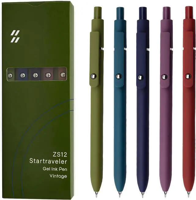 Main image of UIXJODO Gel Pens, 5 Pcs 0.5mm Black Ink Pens Fine Point Smooth Writing Pens with Silicone Grip, High-End Series Metal Clip Retractable Pens for Journaling Note Taking (Vintage)
