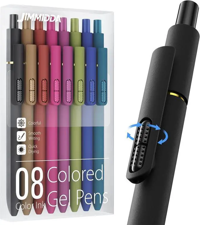 Main image of 8 Pcs Colored Gel Pens with Fidget, Vintage Color Ink No Smudge | 0.7 Fine Point Smooth, Quick-Drying Ink, Retractable Pens for Coloring Journaling Note Taking, School Office, Student Adults