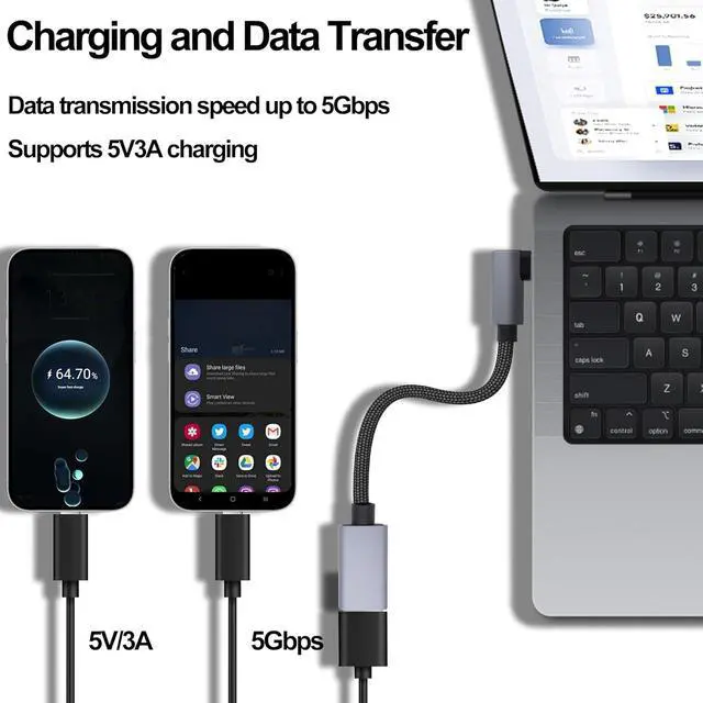 Alt view image 3 of 7 - USB3.0 to Type-C OTG Adapter Cable 5GB Right Angled USB C Male to USB A Female Charge Data Transfer Connector Cable for Phone Laptop Tablet -30CM/1FT 2 Pack (Left/Right Angle)