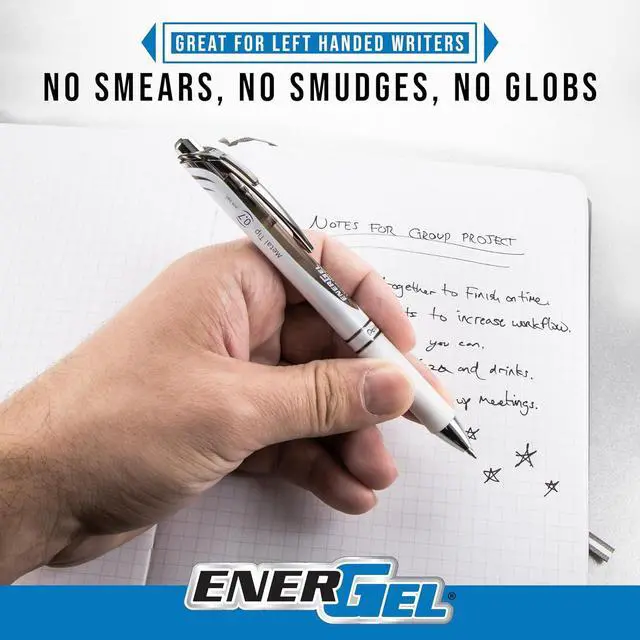 Alt view image 5 of 5 - Pentel EnerGel RTX Retractable Liquid Gel Pen, (0.7mm) Metal Tip, Medium Line, Blue Ink, Plastic-Free Packaging, 5 Pack