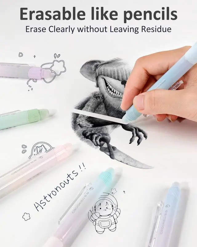 Alt view image 3 of 7 - Erasable Pens, 6 Pack Fine Point 0.5mm Black Erasable Gel Pens | 360°Rotating Erasers, Make Mistakes Disappear, Comfort Grip for Drawing, Writing, Planning, and Crossword Puzzles