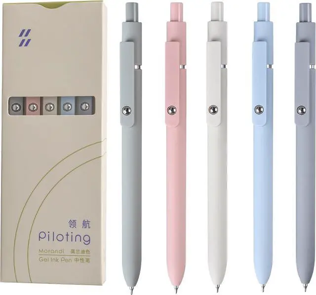 Main image of MengRan Morandi Gel Ink Pens Set, Black Ink, 5 Pack | 0.5mm Fine Point Tip, Quick Drying Ink, Idea for Journaling, Cute Fancy Pens for Women