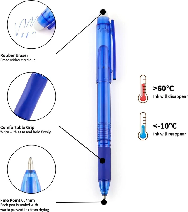 Alt view image 5 of 7 - Blue Erasable Gel Pens, 0.7mm Fine Point, 12 Pack | Capped Smooth Pencil-Like Precision Writing Pens For School, Office, Note Taking And Everyday Planning