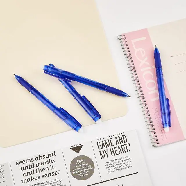 Alt view image 7 of 7 - Blue Erasable Gel Pens, 0.7mm Fine Point, 12 Pack | Capped Smooth Pencil-Like Precision Writing Pens For School, Office, Note Taking And Everyday Planning