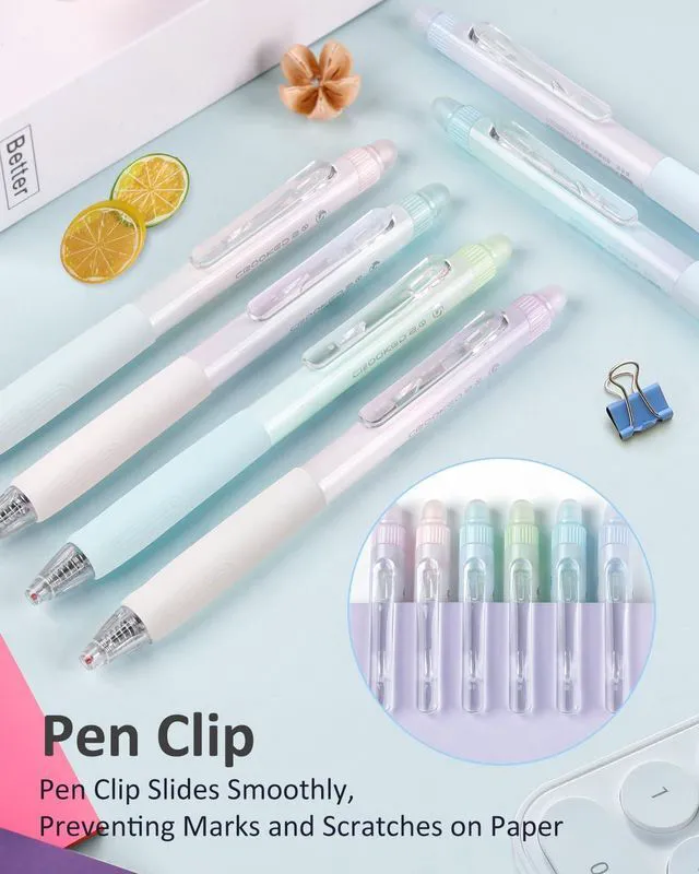 Alt view image 7 of 7 - Erasable Pens, 6 Pack Fine Point 0.5mm Black Erasable Gel Pens | 360°Rotating Erasers, Make Mistakes Disappear, Comfort Grip for Drawing, Writing, Planning, and Crossword Puzzles