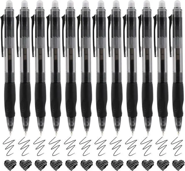 Main image of Retractable Erasable Pens 12 Black Erasable Gel Pen 0.5mm Erasable Gel Pens Black Make Mistakes Disappear Smooth Writing Pen Office Back-to-School Supplies (Black)