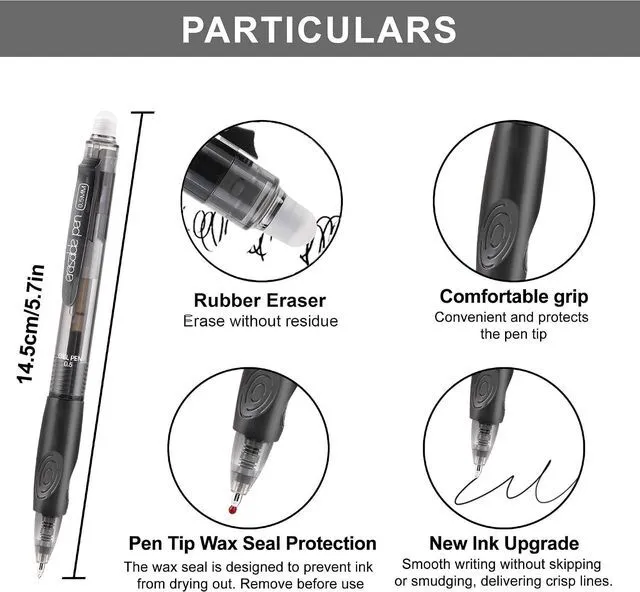 Alt view image 2 of 7 - Retractable Erasable Pens 12 Black Erasable Gel Pen 0.5mm Erasable Gel Pens Black Make Mistakes Disappear Smooth Writing Pen Office Back-to-School Supplies (Black)