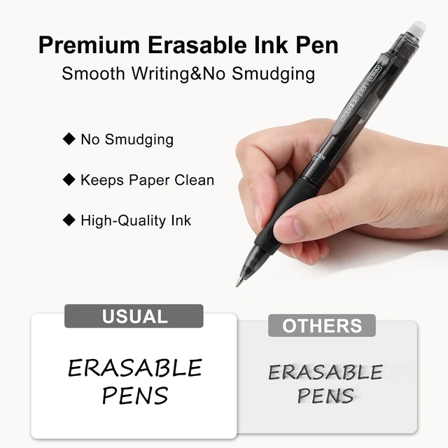 Alt view image 3 of 7 - Retractable Erasable Pens 12 Black Erasable Gel Pen 0.5mm Erasable Gel Pens Black Make Mistakes Disappear Smooth Writing Pen Office Back-to-School Supplies (Black)